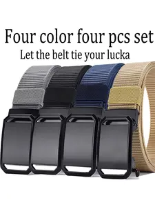 4pc Adjustable Buckle Waist Belt Set, Lightweight Canvas Material, Options, Men's Breathable Sports Belt, Ideal for Outdoor Adventures, Adjustable Belts