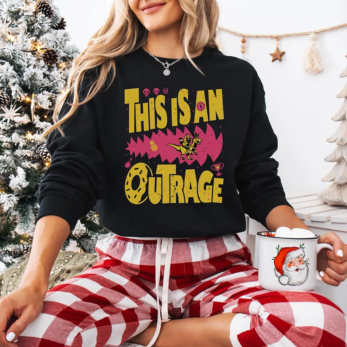 Women's "This Is An Outrage" Dungeon Crawler Carl Pullover Hoodie - Women's Clothes, Round Neck, Long-Sleeve Casual Top with Princess Donut & Mongo Graphic for LitRPG Book Lovers