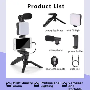 STTKGZD Compact Vlogging Kit with Tripod Phone Holder Mini Microphone LED Fill Light for Tiktok Live Stream Video YouTube High-Quality Audio Professional Lighting Portable