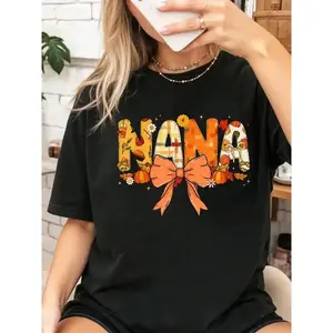 Nana Pumpkin Fall Coquette Bow Thanksgiving Mom Women T-Shirt