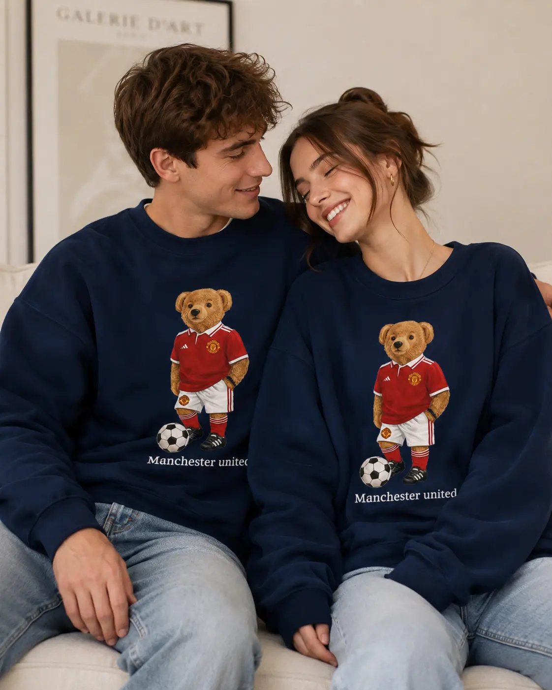 Cute Teddy Bear Graphic Unisex Sweatshirt Oversized Vintage Long Sleeve Crewneck Pullover Matching Couple Casual Top Outfit