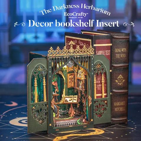 EcoCrafty The Darkness Herbarium DIY Dollhouse Booknook Bookshelf Insert Decor Alley with LED Light Miniature Furniture Playhouse Mosaic Making Kit