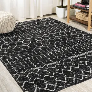 JONATHAN Y Moroccan HYPE Boho Vintage Diamond Indoor Black/Ivory Area Rug; for Living Room, Kitchen, Bedroom, Dining Room, Office