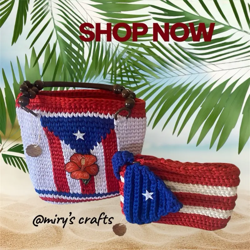 Miry's Crafts Crochet Bags - Handmade Patriotic Design with Floral Accent and Beaded Handle for Stylish Everyday Use