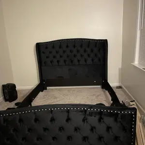 AMERLIFE Modern Bed Frame with Wingback Headboard, Velvet Upholstered Bed Frame with Handmade Button Tufted & Nailhead, Wooden Slats Support/Luxury Bedroom Furniture/Queen/King/California King Size/Best Gift Ideas/Christmas Gifts