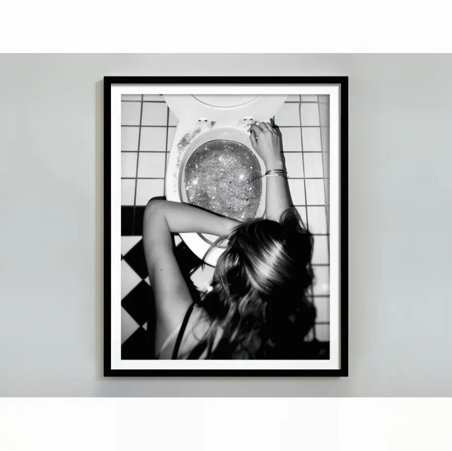 After-the-Disco Black and White Funny Print Design Poster - Bathroom Wall Art, Artistic Home Decor for Teen Girls, College Dorm Decor