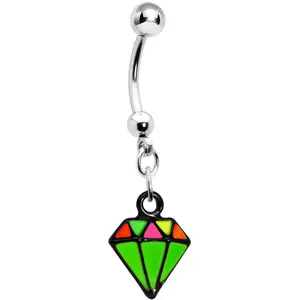 Green Neon Enamel Diamond Dangle Belly Button Ring