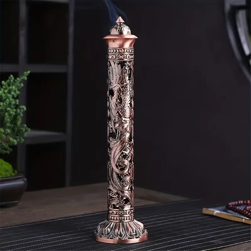Vintage Metal Incense Holder with Dragon and Phoenix Relief, Intricate Hollow Carvings for Tea Rooms, Decorative Vintage Piece, Scent Aroma Fragrance, Home Fragrances, Home Fragrance Products, Incense Burner