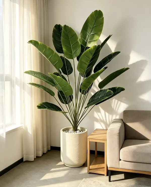 [18Leaves]EverGlow Artificial Banana Tree Faux Bird of Paradise Fake Large potted  Plant Summer Home Decor Aesthetic Artificial Silk Tree UV Resistant Real Touch Fake Palm Fronds for Living Room Corner Office Indoor Outdoor Accent thick(Pot Not Included)