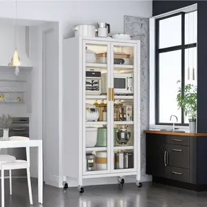 Open Kitchen Shelves, Floor to Ceiling Multi-level Home Microwave Cabinet Bowl Side Cabinet Storage Cabinets Suitable for Home Living Room Kitchen