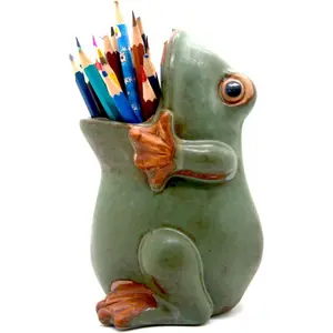 Gift Ceramic Frog-Shaped Flower Pot for Bonsai Flowers Succulents Candy Dish Pencil Holder Decorative Charming Appeal Multi-Functional Frog Gift