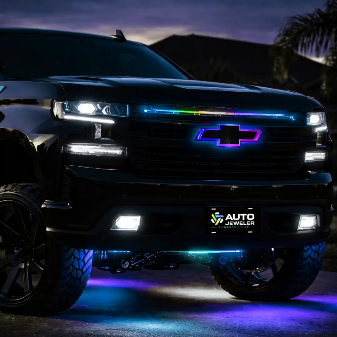 RGB LED Grill Emblem for 2016-2018 Chevy Silverado 1500, Black, App Remote Control, Plug-and-Play, RGB Lighting Truck Upgrade, Custom Look