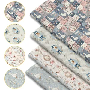 Retro Duck Bow Print Fabric 4-Piece Set - 18x22 inches (55x45 cm) pre-cut polyester fabric featuring a soft, rustic duck pattern - Ideal for DIY sewing, scrapbooking, tablecloths, and crafts