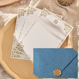 18pcs Vintage Rose Stationery Set, Wool Blue Envelopes Paper, Leather Special Paper Invitations Wax Seals, Perfect for Festive Occasions, Unique Envelopes