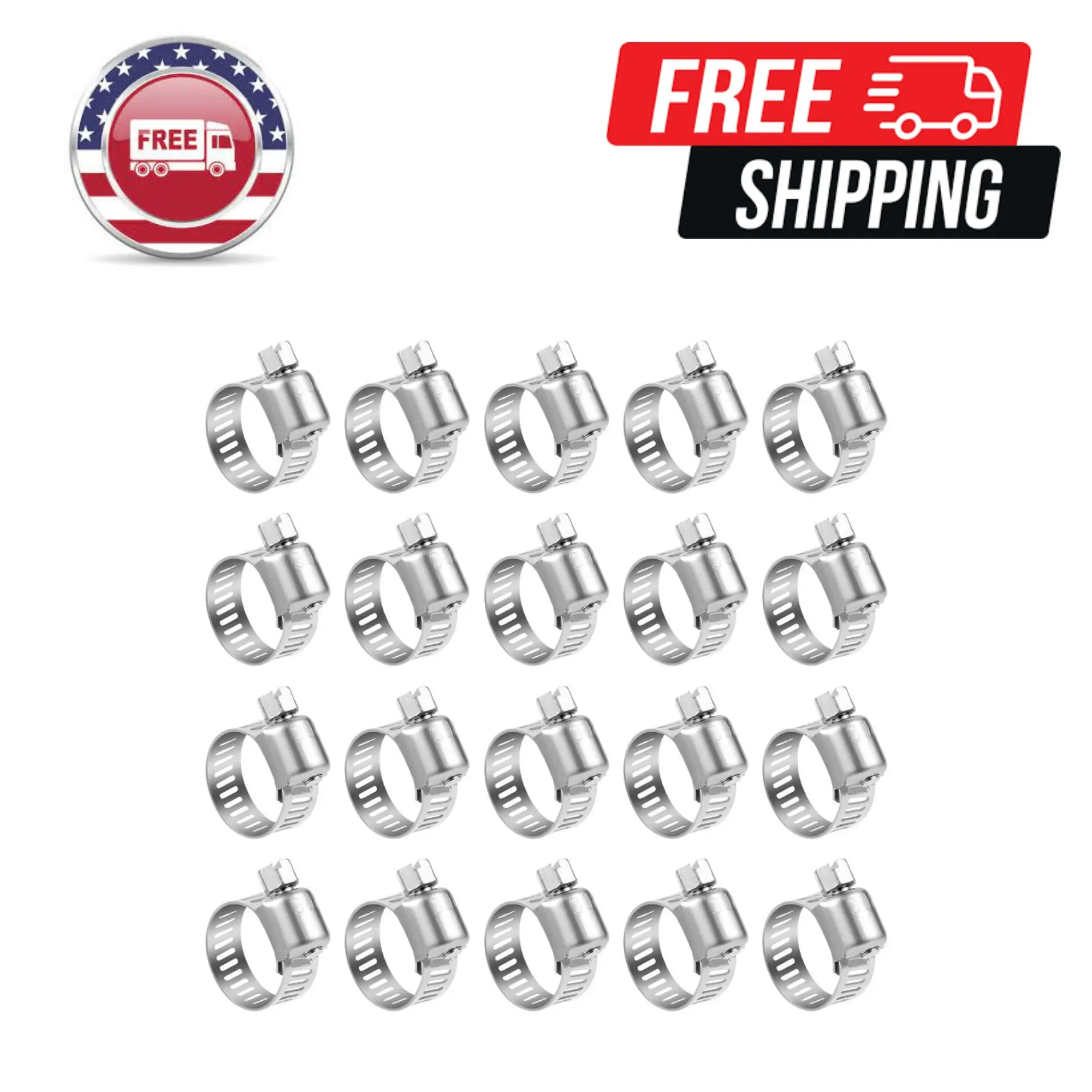 20 Pack Stainless Steel Hose Clamp Adjustable 1/2'' - 3/4'' (13-19mm)