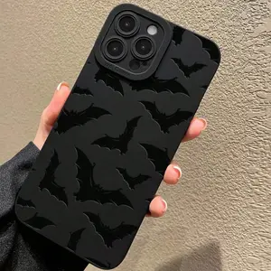 A matte anti-drop phone case with multiple black bats flying pattern, suitable for iPhone 17 Air/16 Plus/15 Pro Max/14 Pro/13/12/11/XS Max/X phone case, perfect choice for holiday gifts for family, friends, lovers, boyfriends, girlfriends MS458