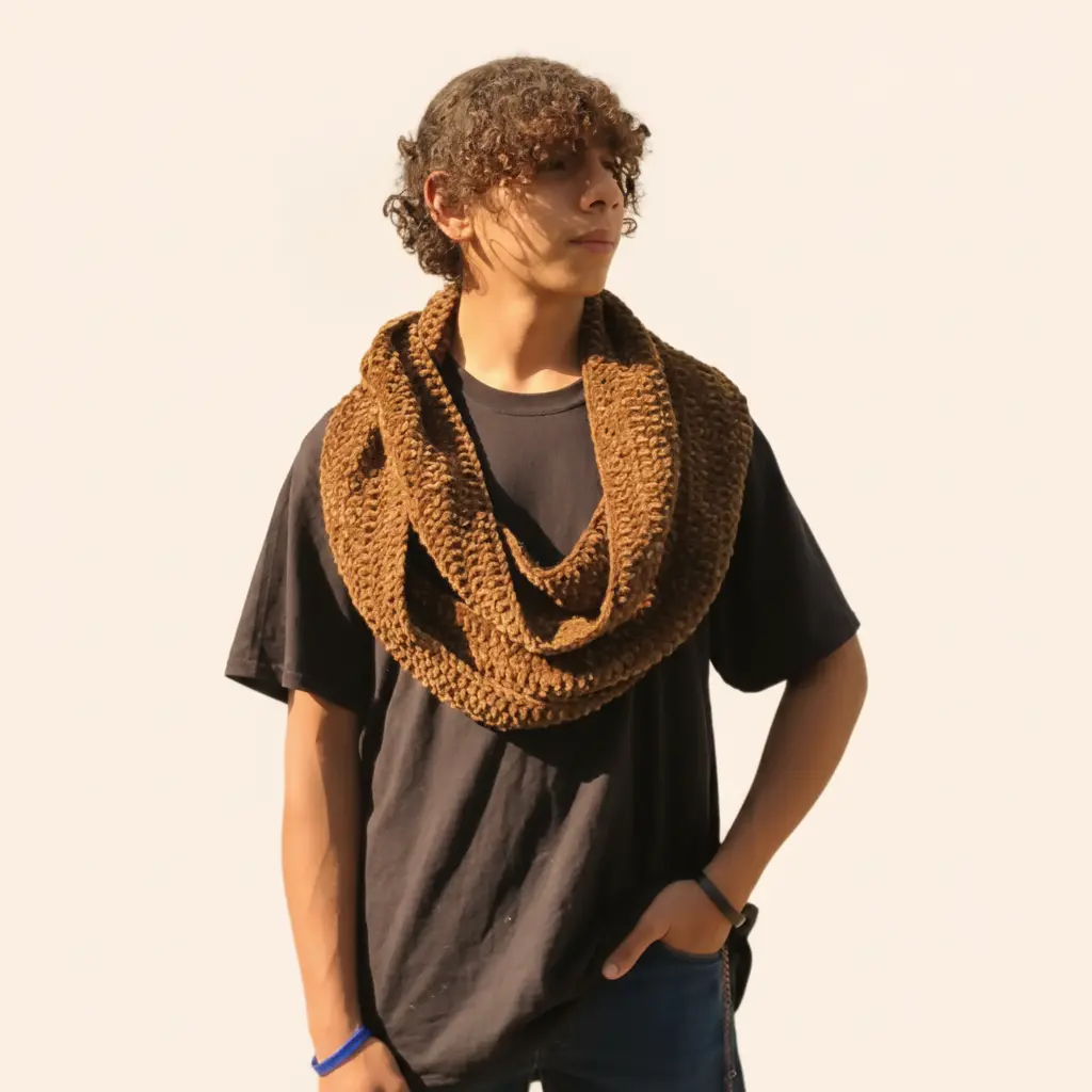 Olive Chenille Infinity Scarf  Extra Long Chunky Crochet Circle Wrap  Unisex Winter