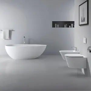 Freestanding Solid Stone Bathtub 63"/67“ - White