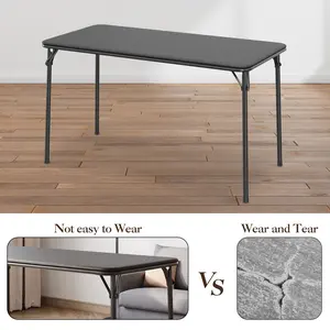 47.24inch Rectangle Folding Table, Card Table with Upholstered PU Leather Tabletop, Metal Legs Support & Anti-Slip Feet Caps