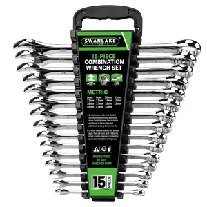 SWANLAKE GARDEN TOOLS 15-Piece Metric Wrench Sets, V Notch Premium Combination Wrench Set Metric 8-22mm, Max Torque, 12-Point, Chrome Vanadium Steel, with Storage Rack work equipment tool kit automotive mechanic tool men tool home repair household tool