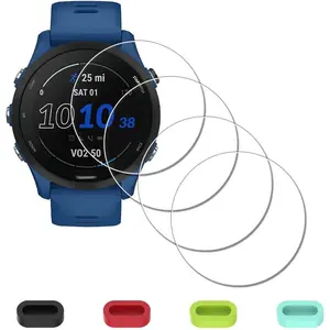 [4 Pack] Screen Protector for Garmin Forerunner 255/255 Music 46mm Smartwatch + Silicone Anti-dust Plugs Tempered Glass Anti-Scratch Bubble-Free