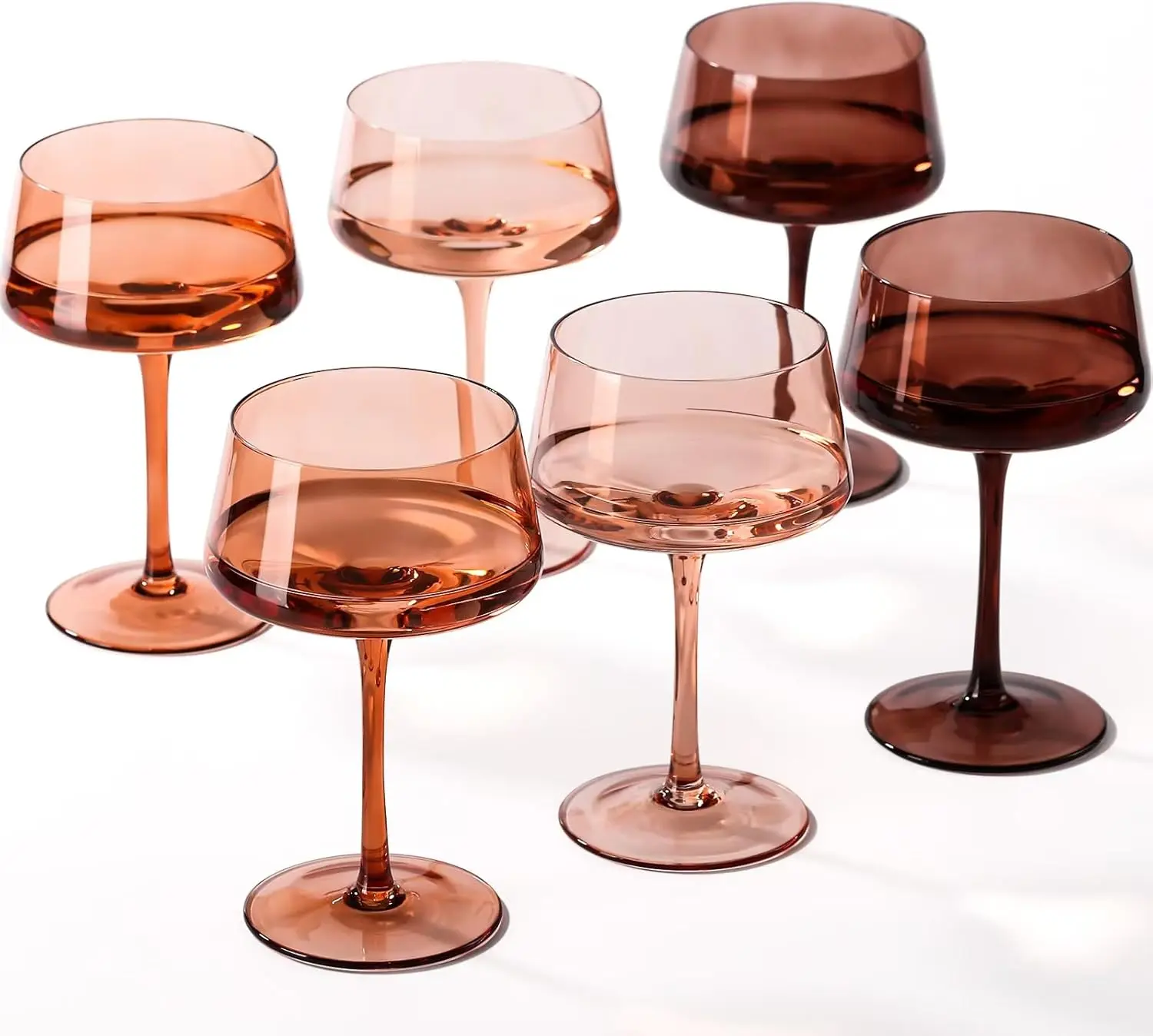 Comfit Venus Coupe Glasses Set of 6 - 13 oz Large Capacity Artisan Hand-Blown Amber Martini Glassware, Artisan Glassware for Cocktail Drinkware, Hand-Blown Glass Glasses