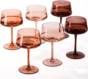 Venus Coupe Glasses Set of 6-13 oz Large Capacity Martini Glassware with Amber Colored Cocktail Glasses in Hand-Blown Design - Drinkware