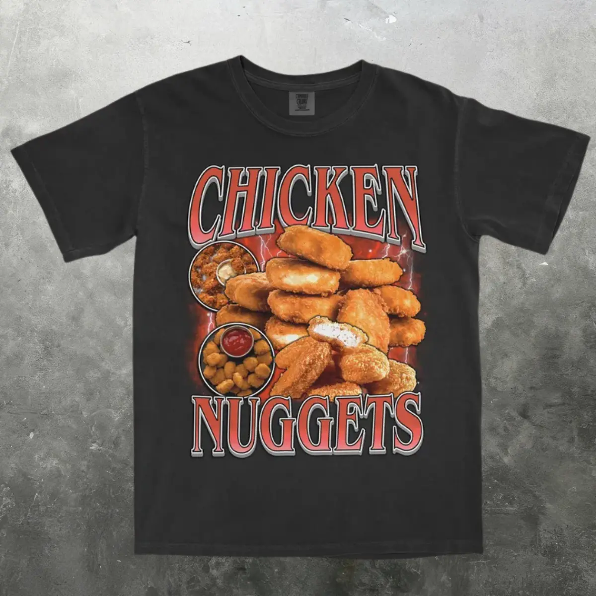 Chicken Nuggets Rap Vintage Graphic Comfort Colors T-Shirt, Funny Retro Food Lover Tee, Weird 90s Aesthetic Trendy Y2K Gift Streetwear Vibes, unique gift, graphic t-shirts, men's clothing clothes merch, Gift For Him & Her