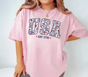 USA Shirt, 4th of July shirt, floral USA tee, summer patriotic shirt for women, America est 1776 shirt, red white blue shirt
