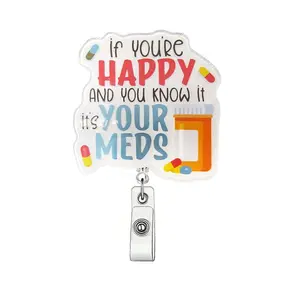 Pill Bottle Pattern Retractable Badge Holder, Badge Reels, 1 Count Cute Badge Scroll Badge Clip, ID Card Pack for Student Office Staff Doctor Nurse Teacher