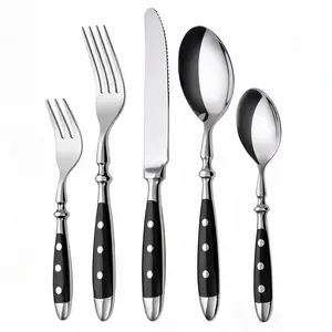 30-Pcs Cutlery Set Forged Type with Black Handles and Rivets Tableware Kitchenware Set