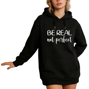 Faith-Inspired Long Sleeve Hoodies – Be Real Not Perfect with God & Jesus Design, Unisex Outdoor Wear