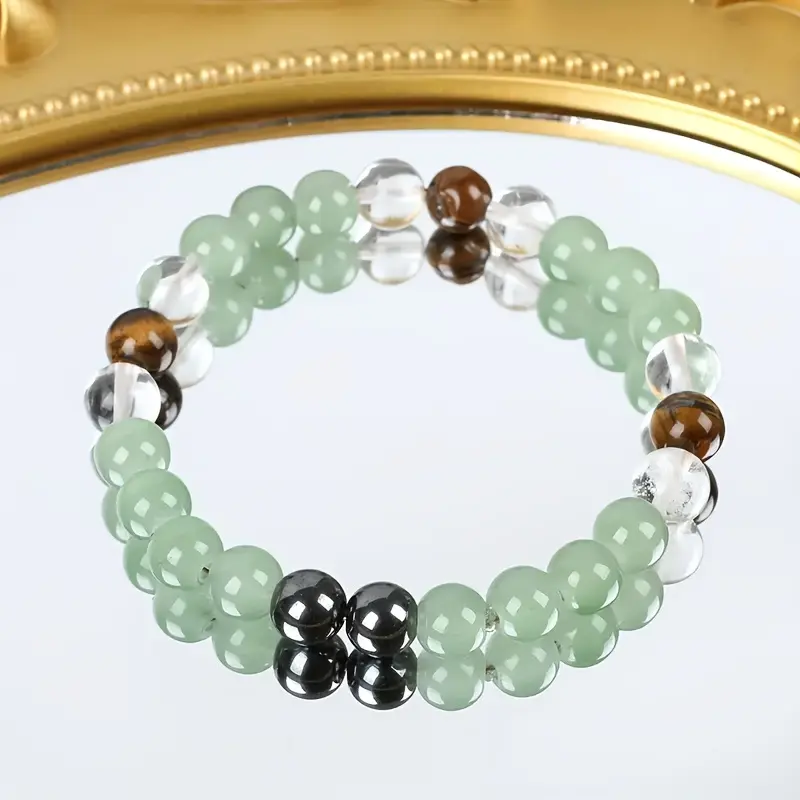 Money Attraction Natural Crystal Bracelet - Aventurine, Tiger Eye & Clear Quartz for Abundance, Prosperity & Treasure