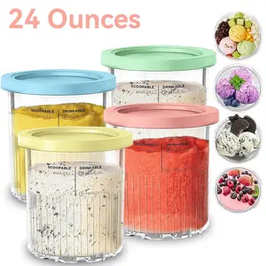 4-Pack Ninja Creami Ice Cream Containers with Lids, Scoopable, Drinkable, Compatible with Nc501 and Nc500, Smoothie Cups and Cones Set for Ice Cream Makers