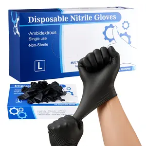 VEVOR Disposable Gloves,  4.5 Mil Black Nitrile Gloves with Textured Fingertips, Latex & Powder-Free, Food-Grade, Puncture Resistance, Ideal for Medical Exams, Cooking and Cleaning, 100 Count, Large