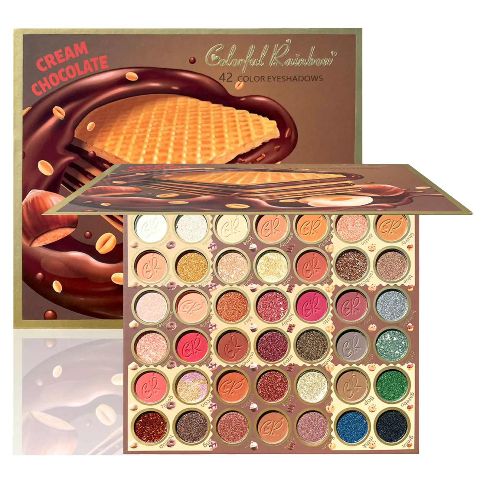 Colorful Rainbow Cream Chocolate 42 - Color Eyeshadow Palette | Richly Pigmented Matte & Glitter Shades, Irresistible Sweet Design for Creative Daily & Party Makeup Looks