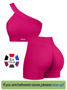 Women's Sporty Fitness Set, Asymmetrical Tank Top + Shorts, Stretch Breathable Bra and Pants, Yoga, Pilates, Running, Gym Training, Sports Activewear Set