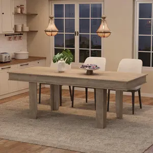 63 in-86.6 in Extendable Dining Room Table for 6-10, Farmhouse Kitchen Tables w/Wooden Sturdy Frame, Rectangular Dinner Table for Dining Room