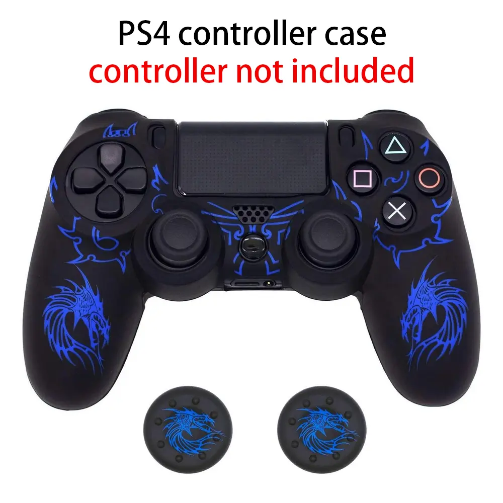 PS4 Controller Silicone Cover - Ultra-Thin, Non-Slip Protection Accessory for Slim/Pro Wireless/Wired Video Game Controllers, with 2 Dragon Carving Thumbsticks, Easy Access to Buttons for Interactive Gaming