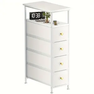 Seasonal promotion Narrow Dresser for Bedroom, Vertical Chest of Drawers with Shelf, 4 Drawers, Slim Dresser Storage Tower with Wood Top, Bathroom, Laundry, Golden Handle, White, Black, Gray, Brown Storage Organizers