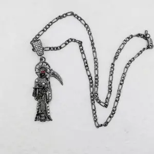St. Jude & Santa Muerte Necklace Santisma Muerte Pendant with Figaro Chain Men & Women’s Faith Jewelry Bold Spiritual Charm Ideal for Unique Fashion & Protection