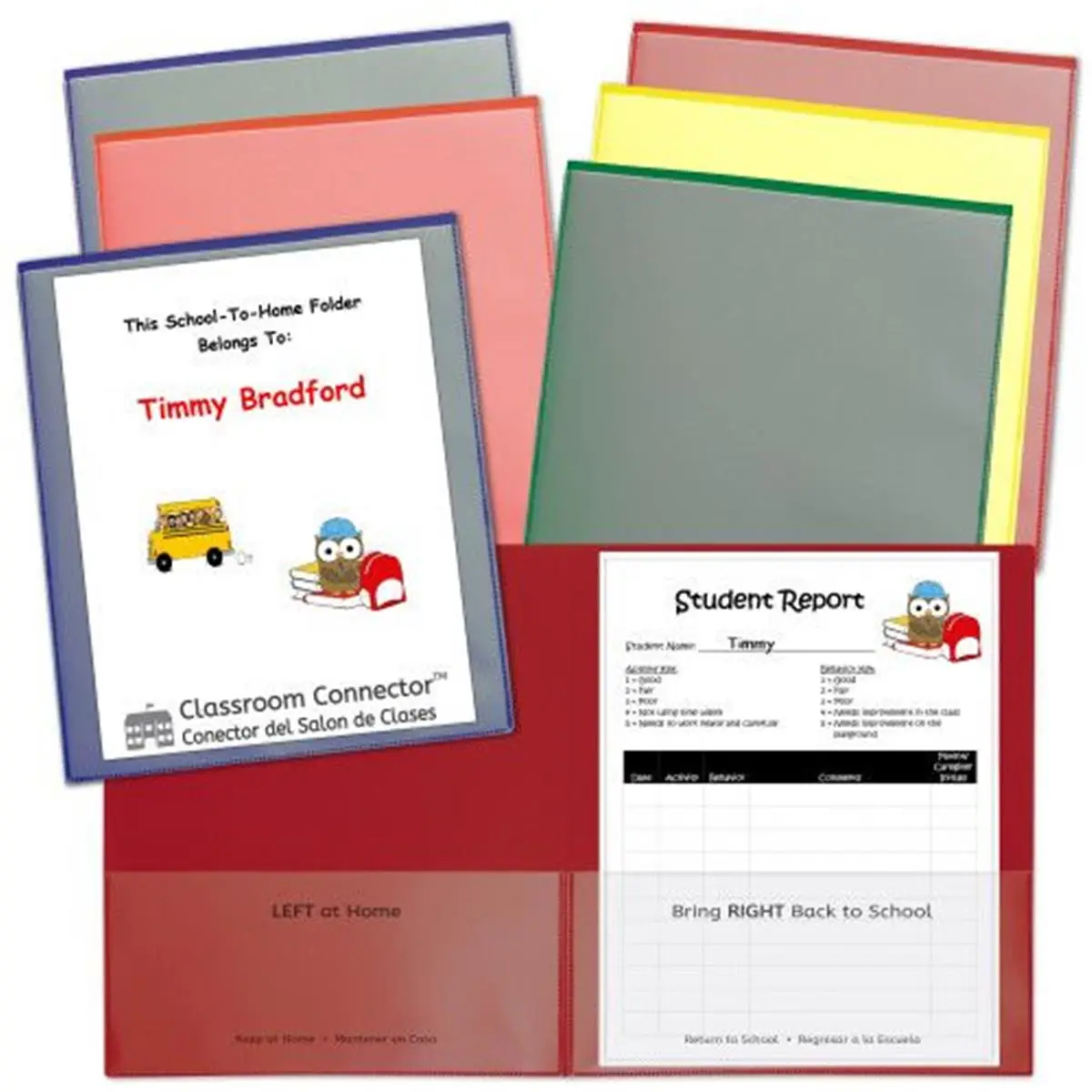C-Line CLI32010 Classroom Connector School to Home Folders - 6-Pack Assorted Colors, Bilingual English-Spanish Translations, Clear-View Front/Back Covers, Durable Acid-Free Polypropylene, Left Pocket for Paper, Bilingual English And Spanish Translations