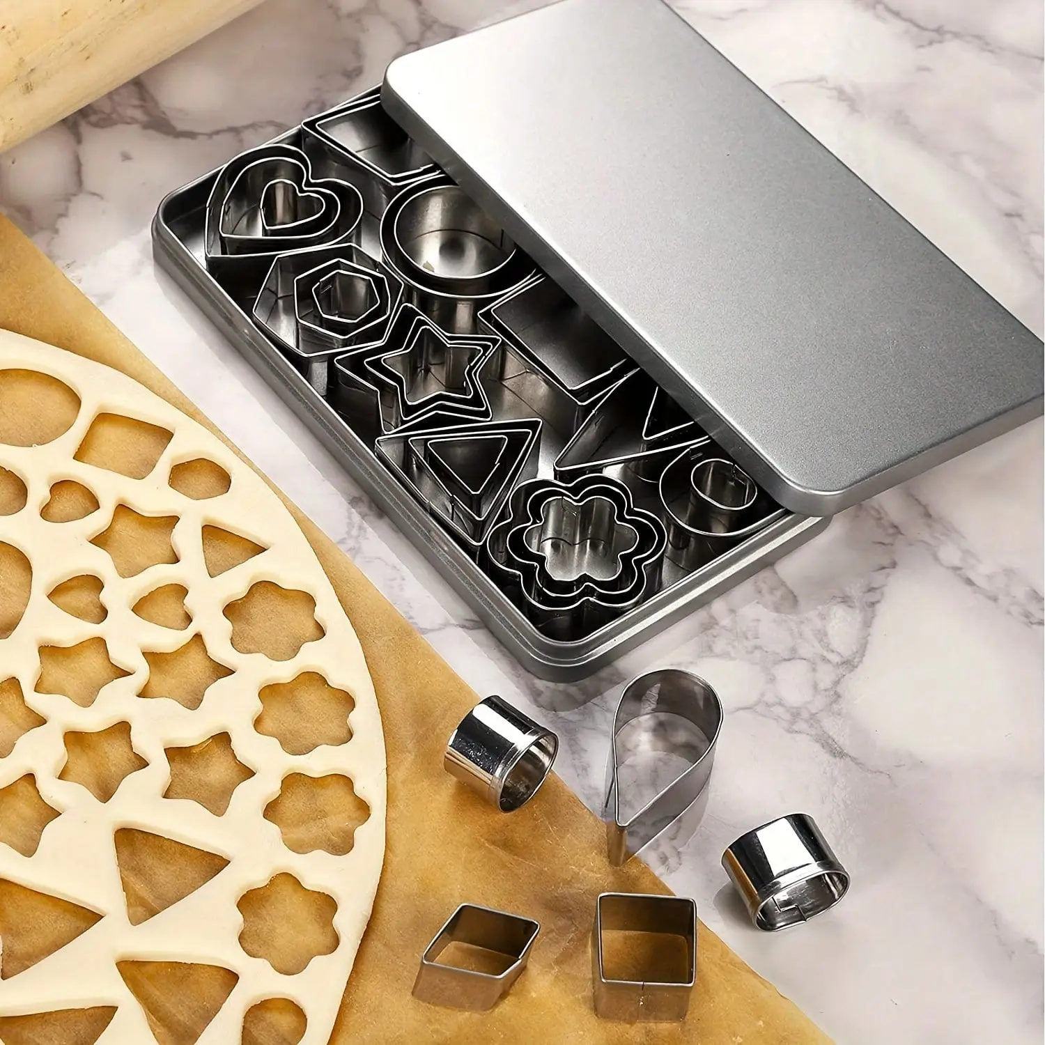 30pcs Stainless Steel Cookie Cutter Set with Heart, Flower, and Geometric Patterns - Durable 430 Stainless Steel Baking Molds for Christmas, Valentine'S Day Cocina Kitchen Essentials Kitchen Gadgets Baking Supplies Christmas Ready Home Cleaning