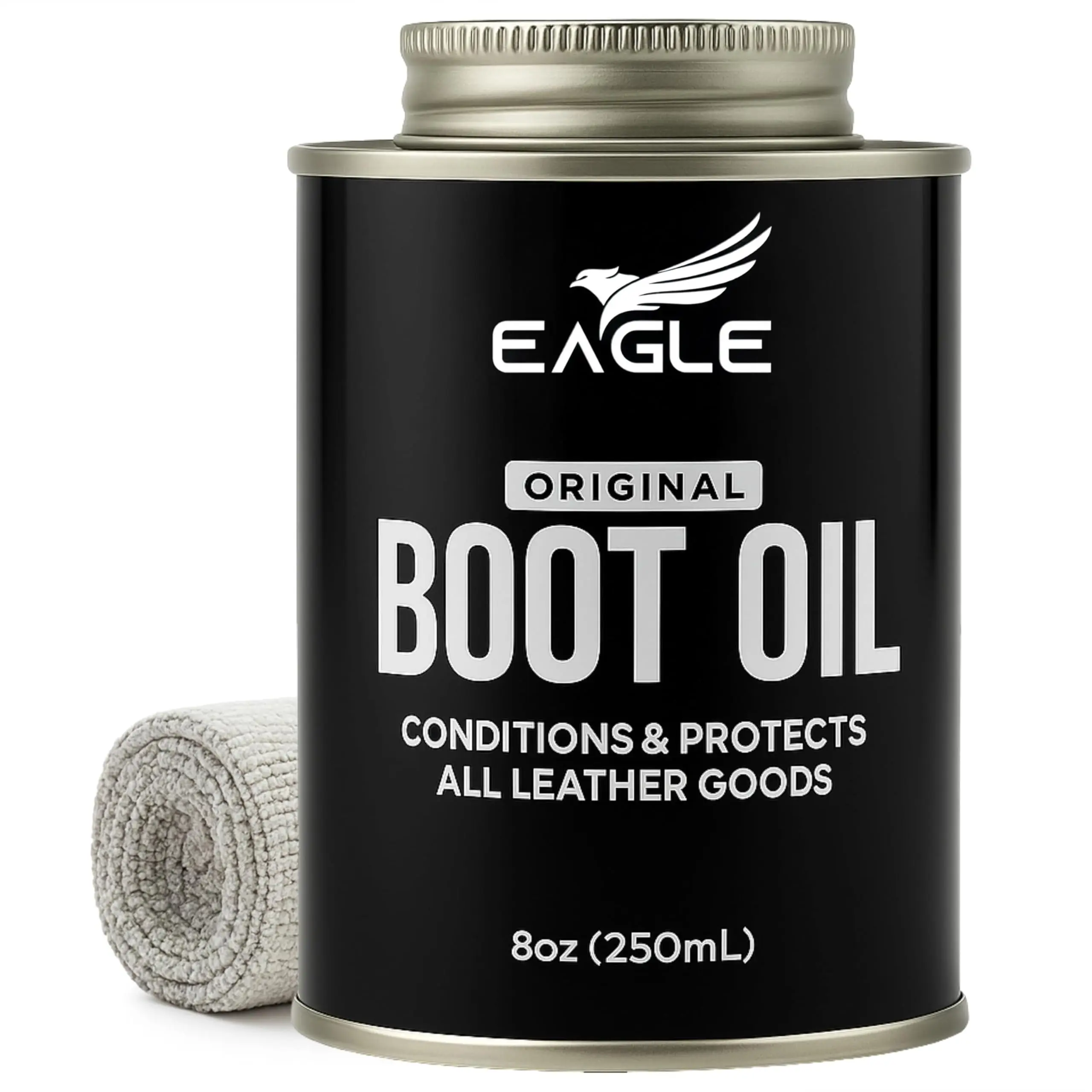 Eagle Leather Boot Oil for Work Boots, Cowboy Boots, & Shoes - Includes Applicator & Premium Towel - All-Natural Deep Leather Conditioner(8.45oz)