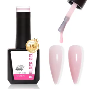 GELLAKTIK Builder Gel for Nails, 15ml 7 in 1 Builder Gel Nail Polish, LED Lamp Cured for Clear Rubber Base & Strengthener Extensions, Thickening, Repair, Salon-Quality DIY Manicure (Pink)