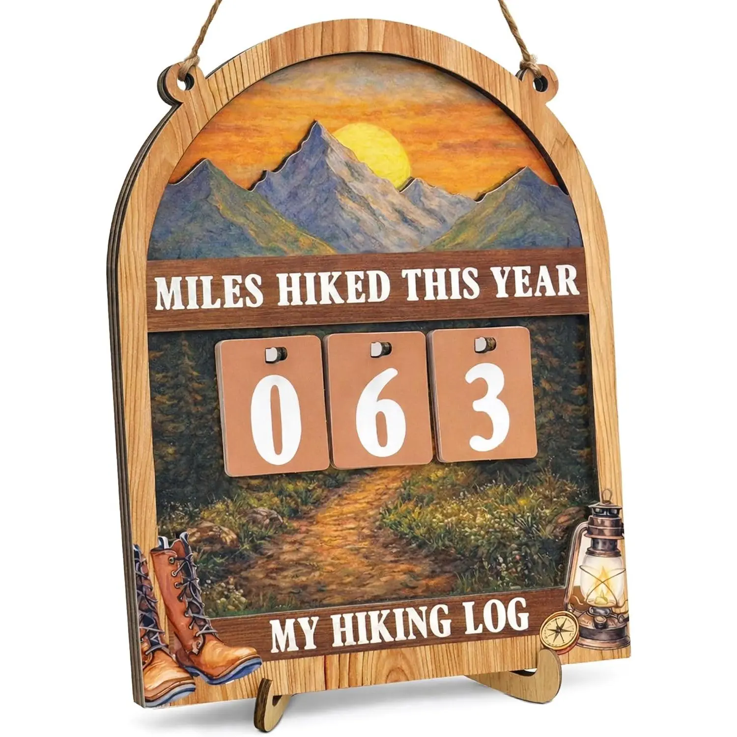 Miles Hiked This Year Tracker Sign - Wooden Yearly Hiking Log Counter Home Decor - Hiking Gifts for Men Women Hikers Outdoor Enthusiasts