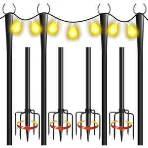 4 Pack 10Ft String Light Poles, Metal Poles with Fork for Outside Lights,Outdoor Metal Light Stand with Fence Brackets Hanging Lights for Garden Patio Wedding Backyard
