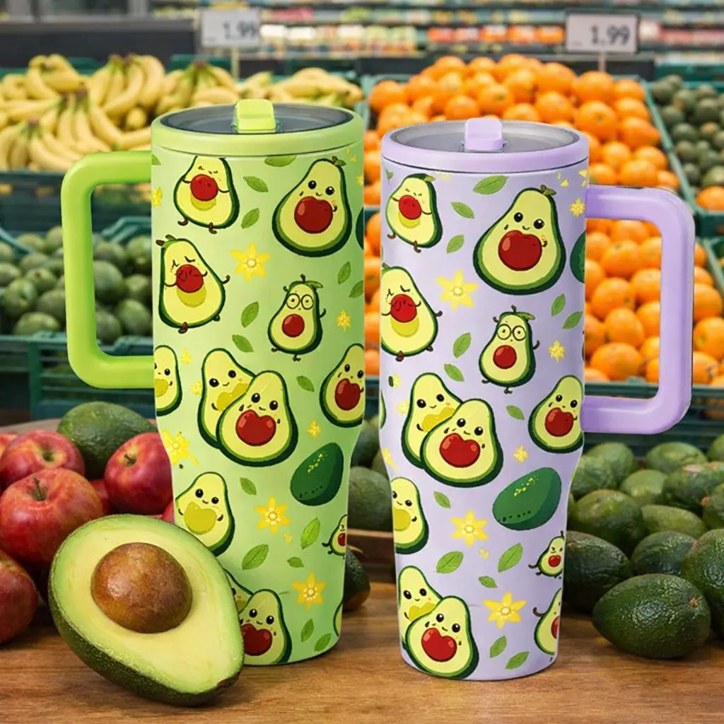 1 Pc 40oz Thermal Mug With Handle, Stainless Steel Thermal, Double Wall Insulated Mug, Travel Mugs Insulated, Leak Proof Lid, Keeps Hot 12h Cold 24h, Avocado Pattern Travel Mug, Gift For Women Men, Office Car Travel Holiday Drinkware