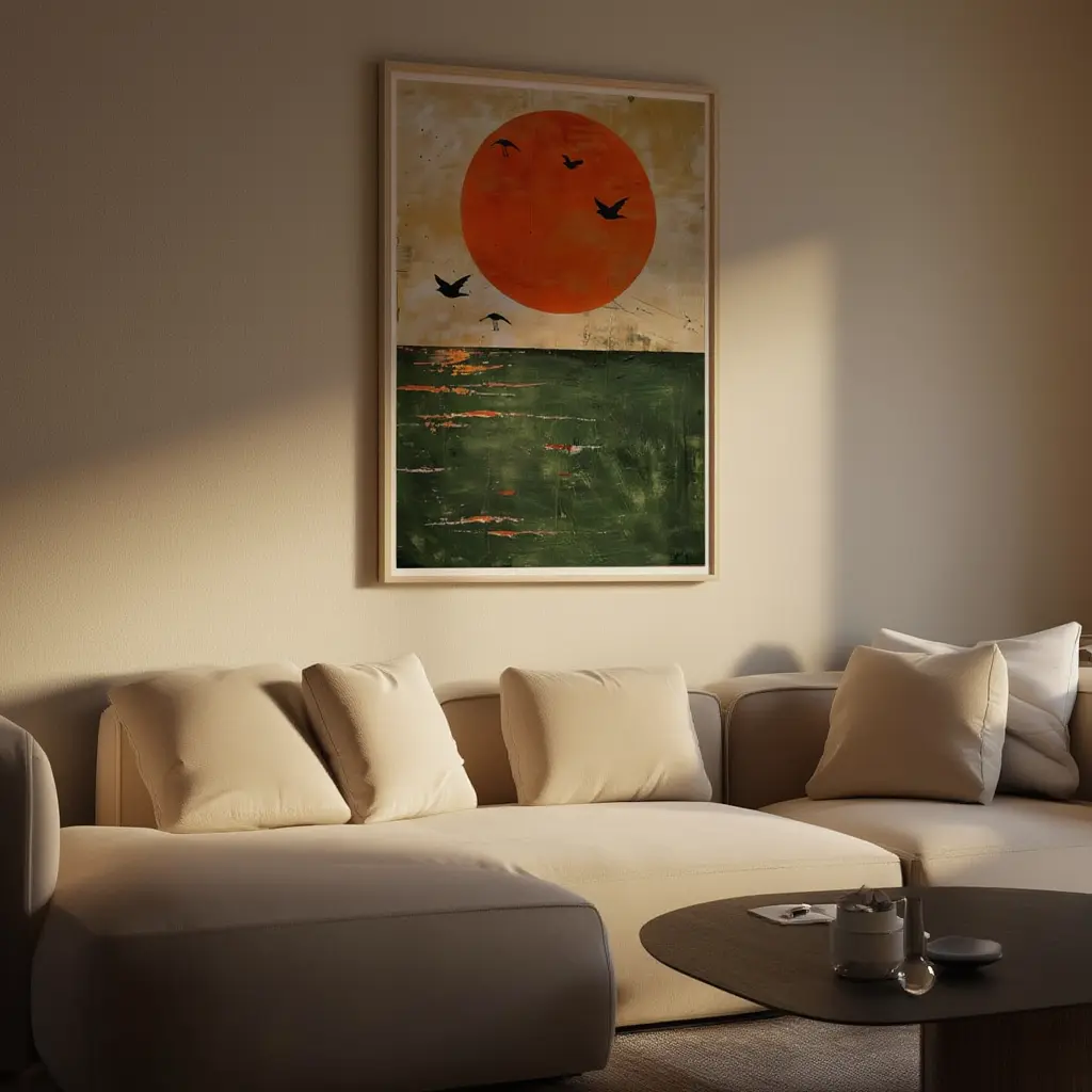 Japandi Wall Art, Minimalist Japanese Scandinavian Print, Neutral Rising Sun Poster
