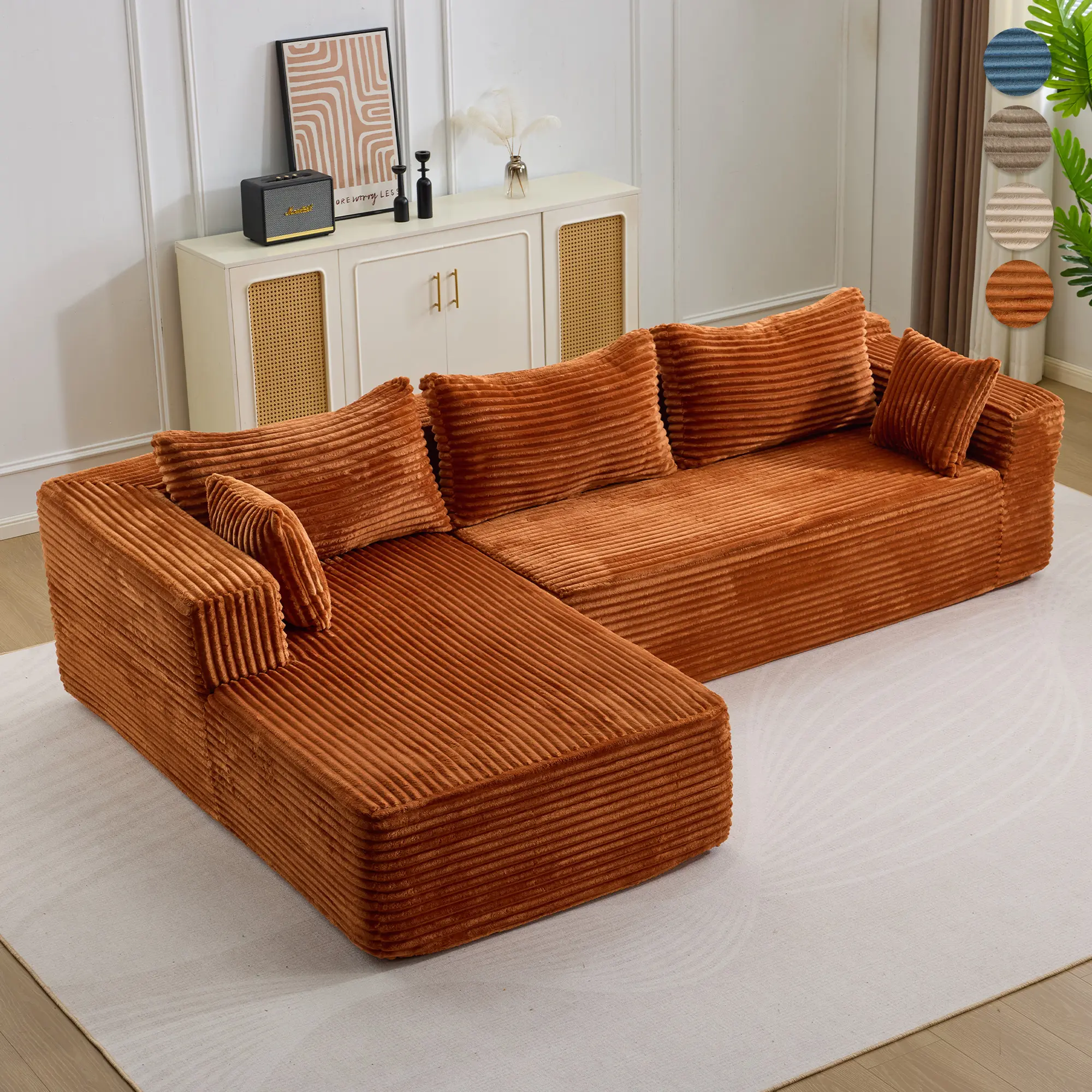 Limited-Time Clearance Sale!!! Shipped in Two Packages!!! L-Shaped 4-Seater Sofa, Soft Corduroy Fabric, No Assembly Required, Suitable for Living Room and Bedroom.